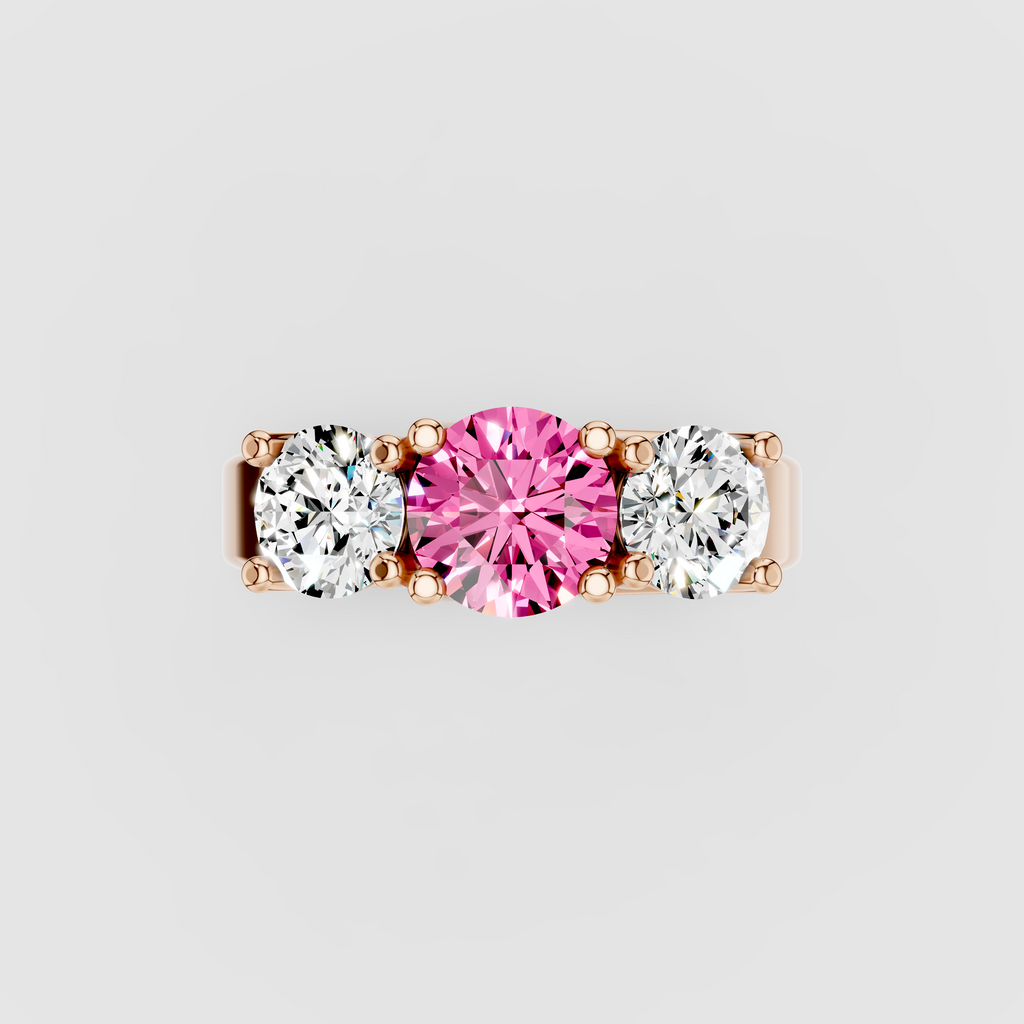 Florence - Solid 18K Gold Pink Sapphire with Brilliant Moissanite Side Stones