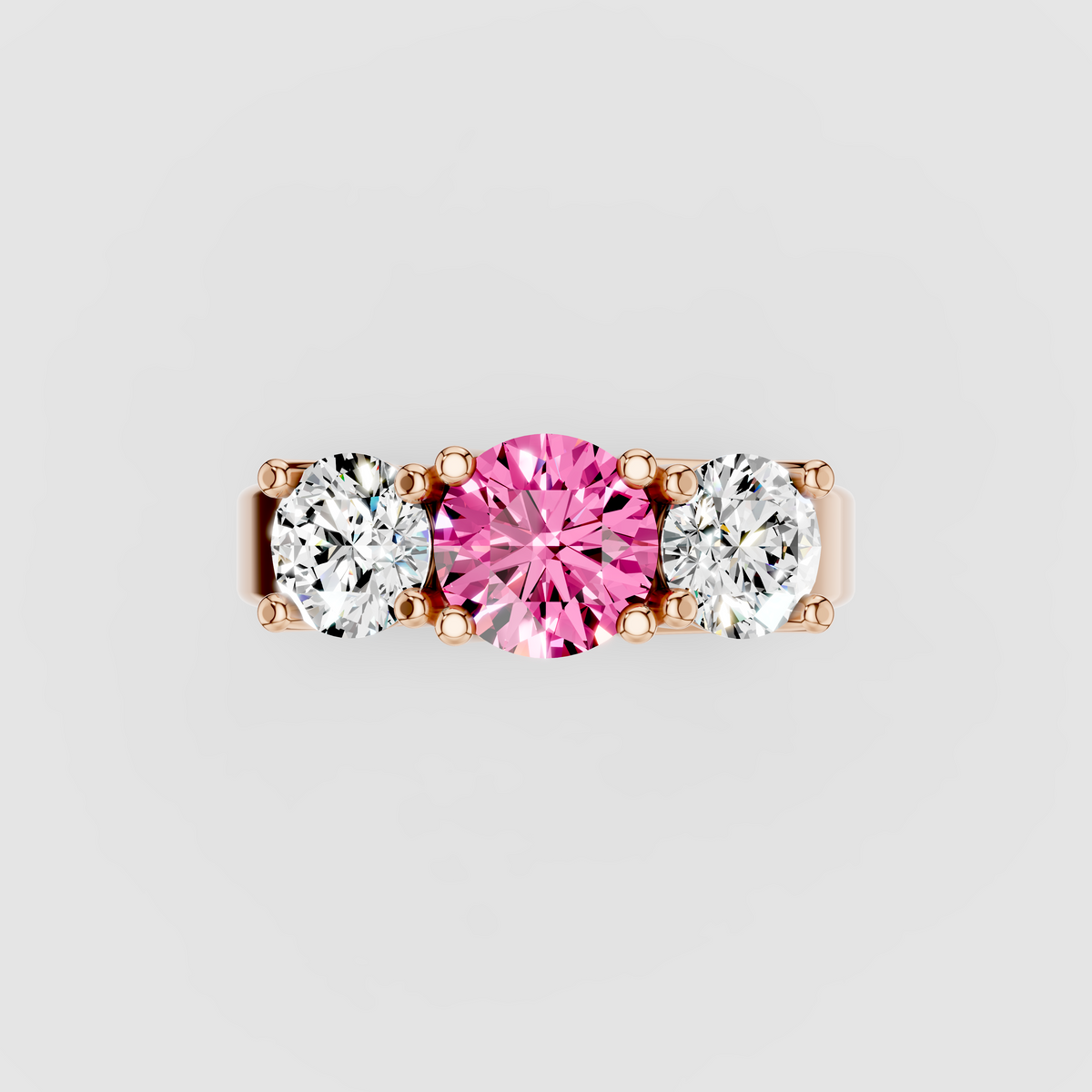Florence - Solid 18K Gold Pink Sapphire with Brilliant Moissanite Side Stones