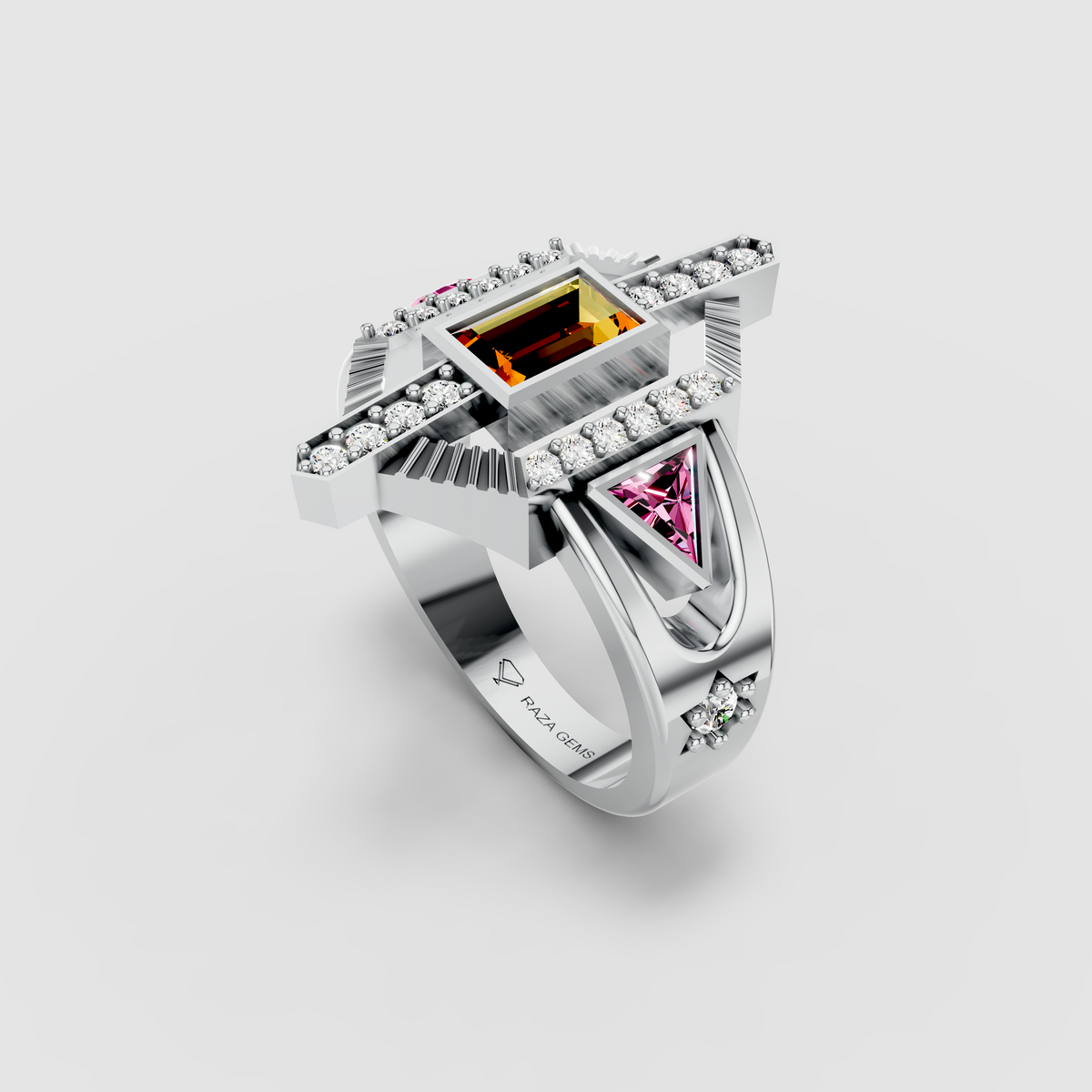 Isabella - Solid 18K Gold Citrine Center & Pink Topaz Accent Ring