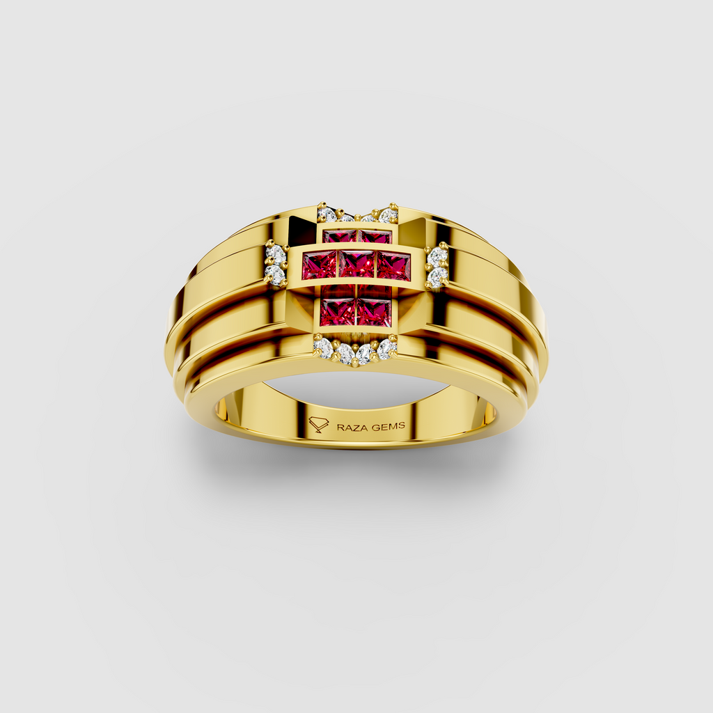 Billie - 18K Gold Red Garnet Cross & Sparkling Moissanite Ring