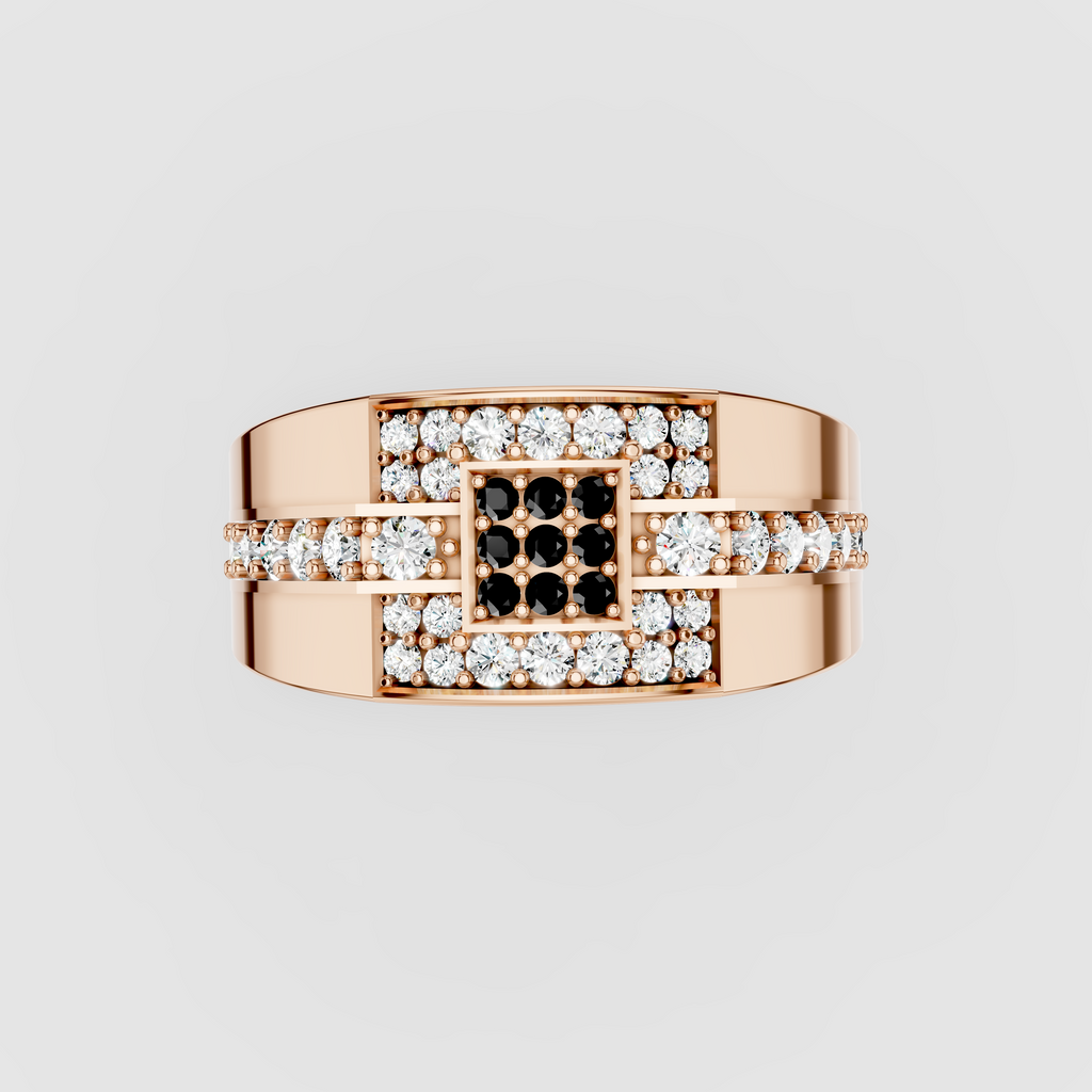 Emilia - 18K Gold Black Spinel & Moissanite Square Signet Ring