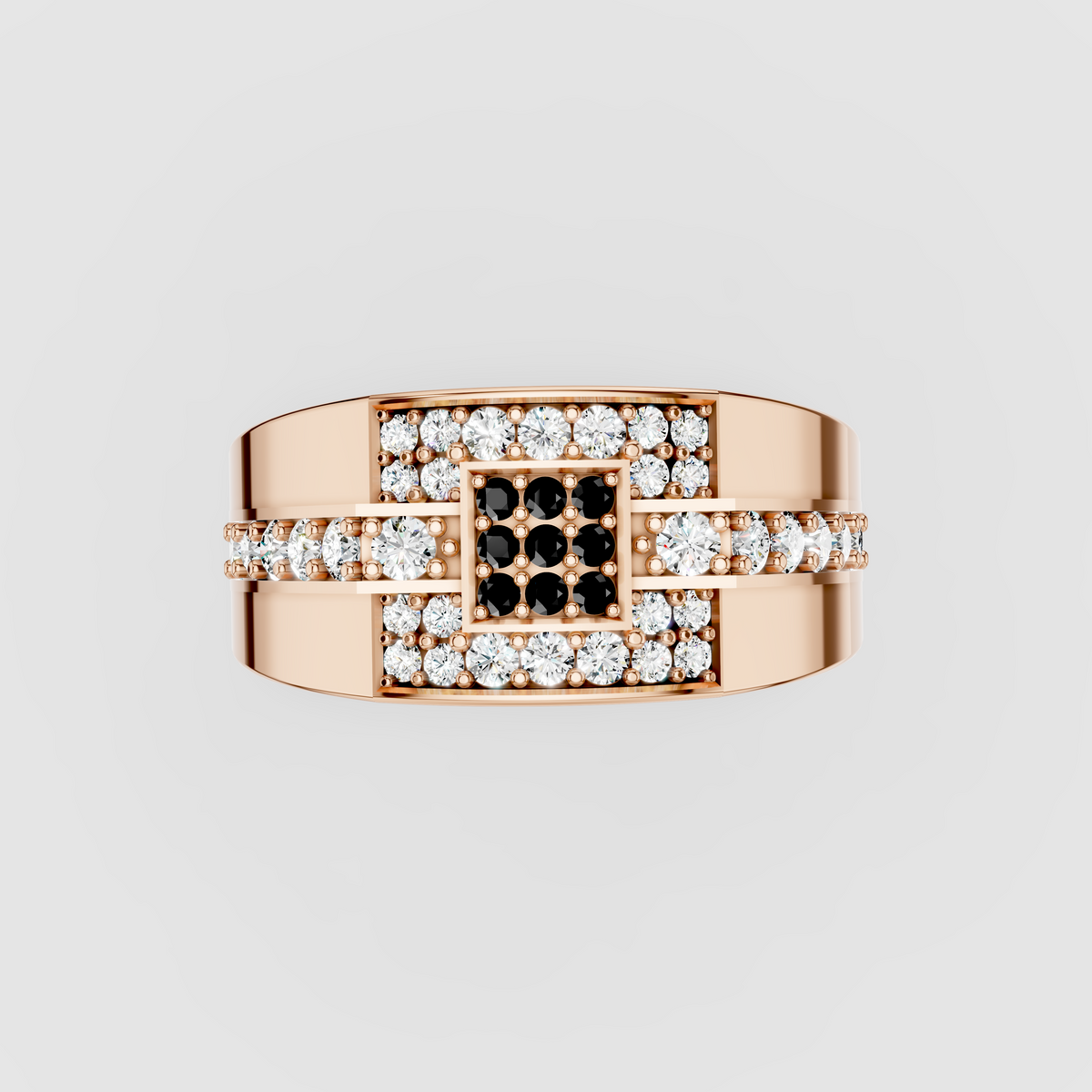 Emilia - 18K Gold Black Spinel & Moissanite Square Signet Ring