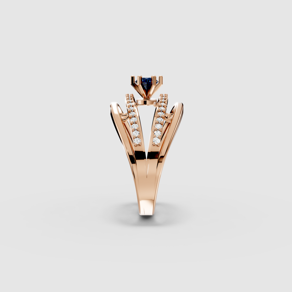 Evelyn – Round Blue Sapphire & Moissanite Double Pavé Band Ring in 18KT Gold