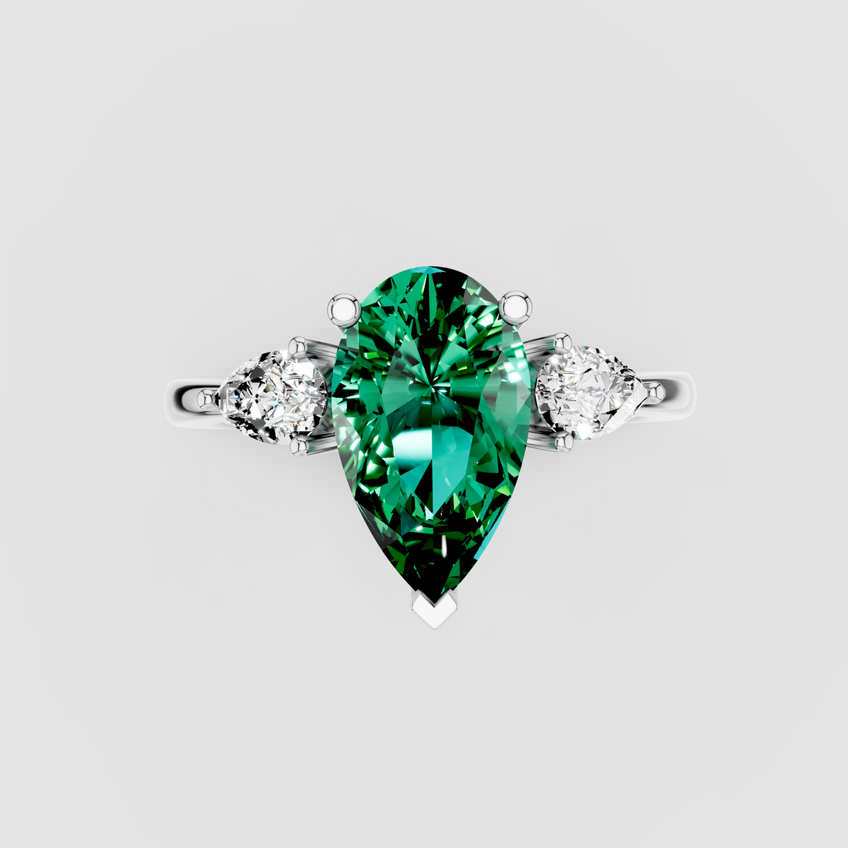 Sophia - Solid 18K Gold Pear Emerald with Pear Moissanite Side Stones
