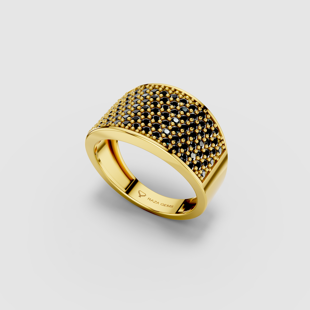 Isabella - Solid 18K Gold Honeycomb Black Zircon Band Ring
