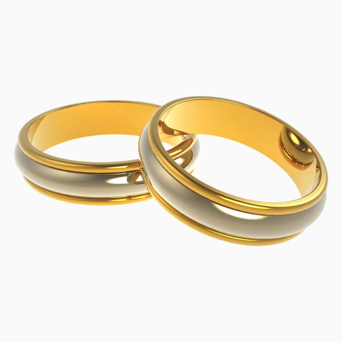 Couple 18K Yellow Gold Ring Round Handcrafted Enamel Ceramic Circled