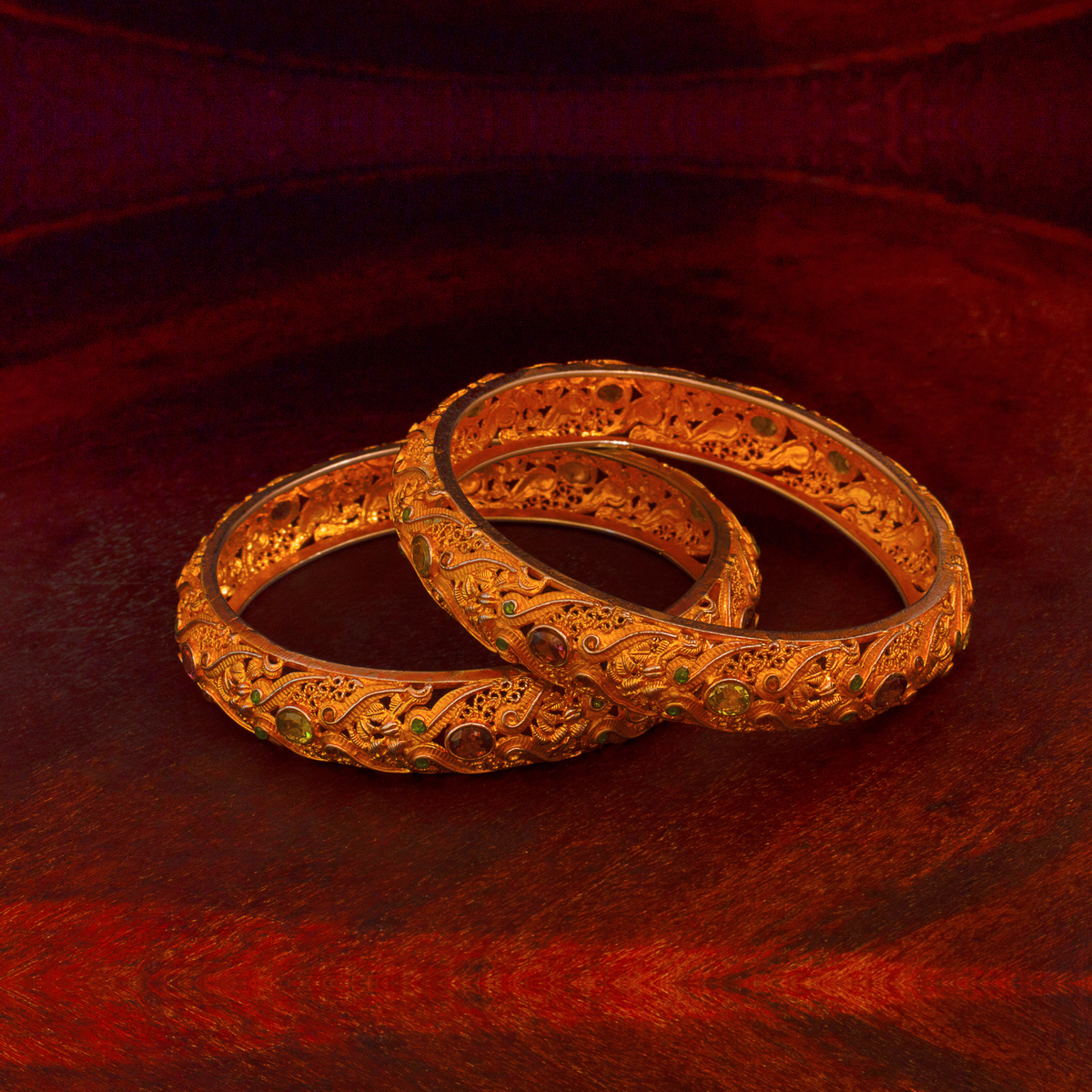 Multi Color Natural Stones with 18K Gold Set of Two Bangles for Women (BAN10007)