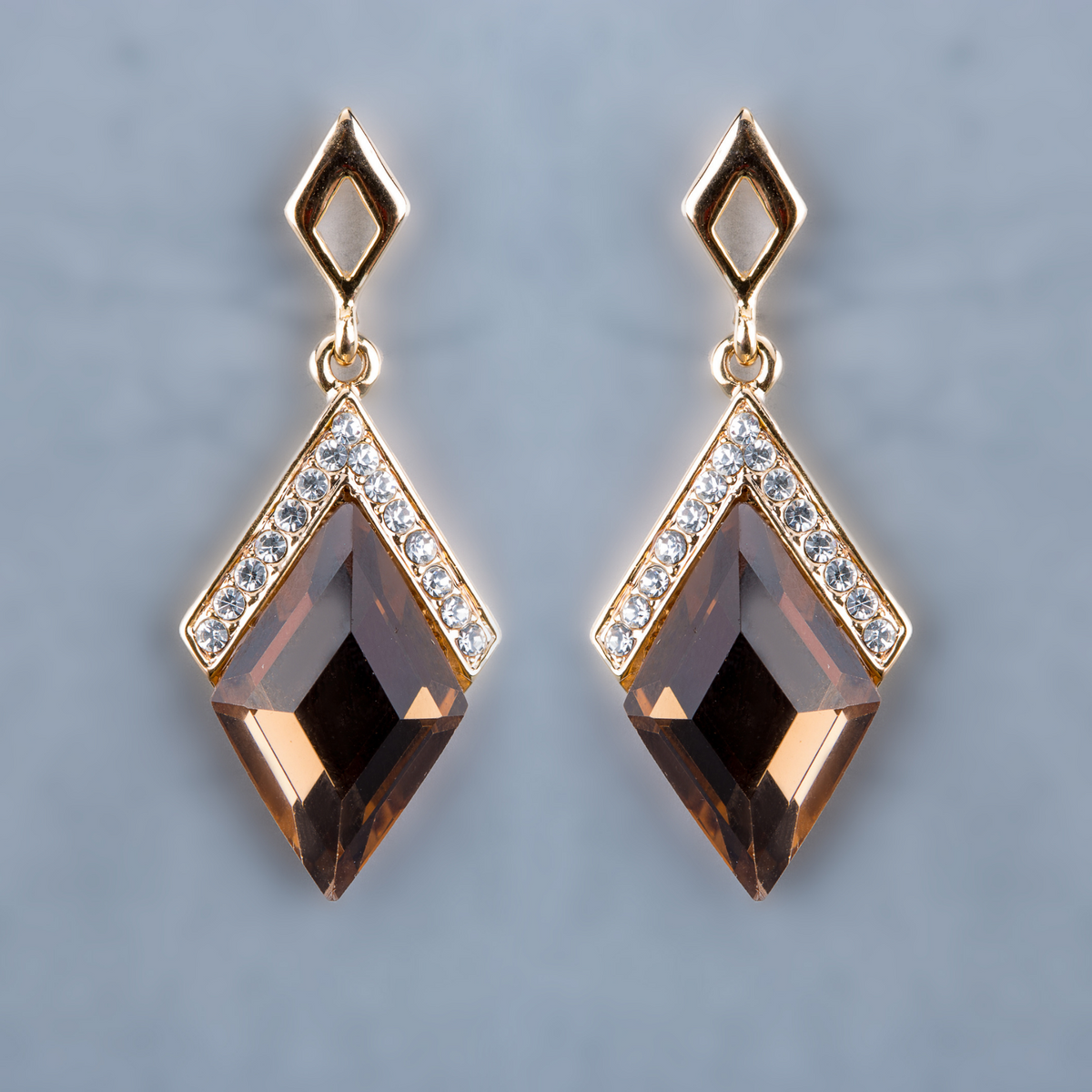 Smokey With Moissanite 18K Rose Gold Earrings for Women Hancrafted (EAR0280)
