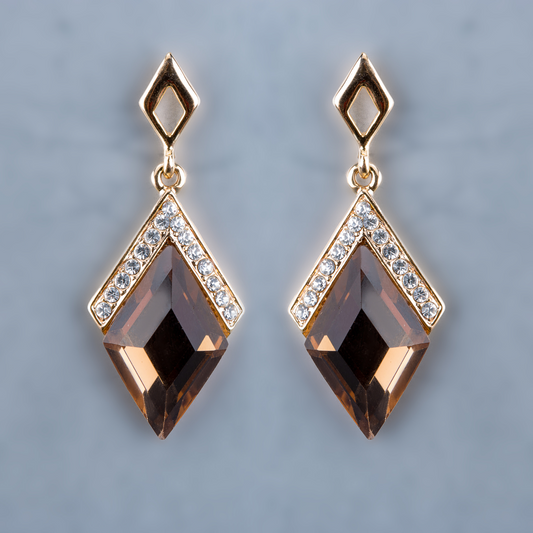 Smokey With Moissanite 18K Rose Gold Earrings for Women Hancrafted (EAR0280)