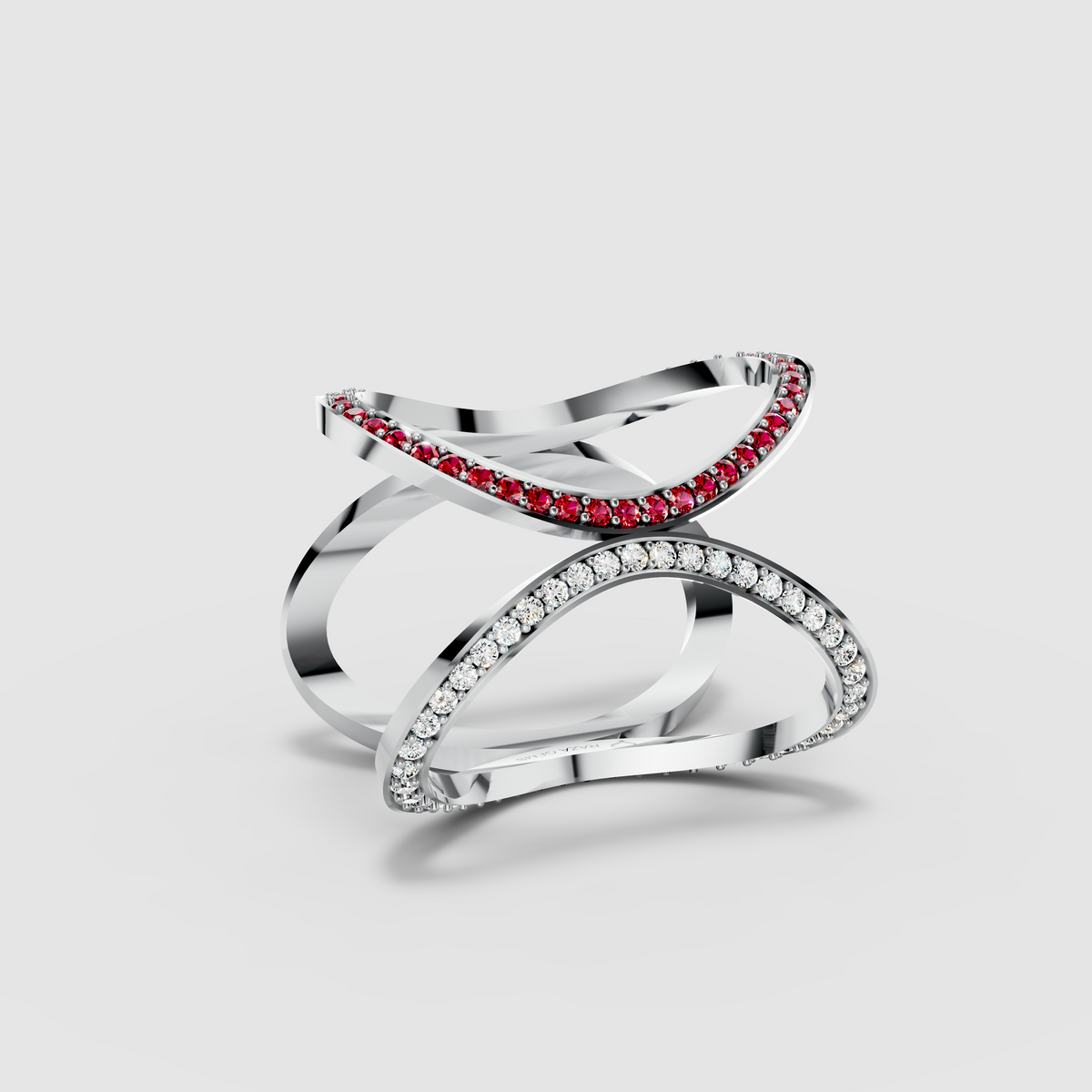 Sophia - 18K Gold Pavé Emerald, Ruby & Moissanite Cage Ring