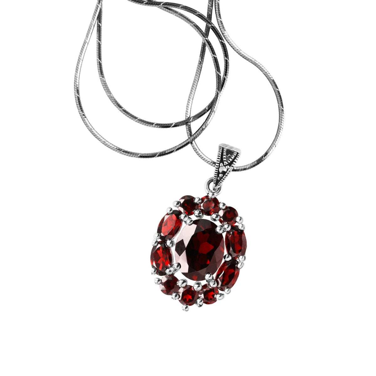 Red Garnet Pure Silver 925 Pendant (PEN0151)