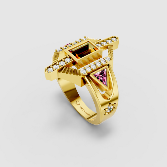 Isabella - Solid 18K Gold Citrine Center & Pink Topaz Accent Ring