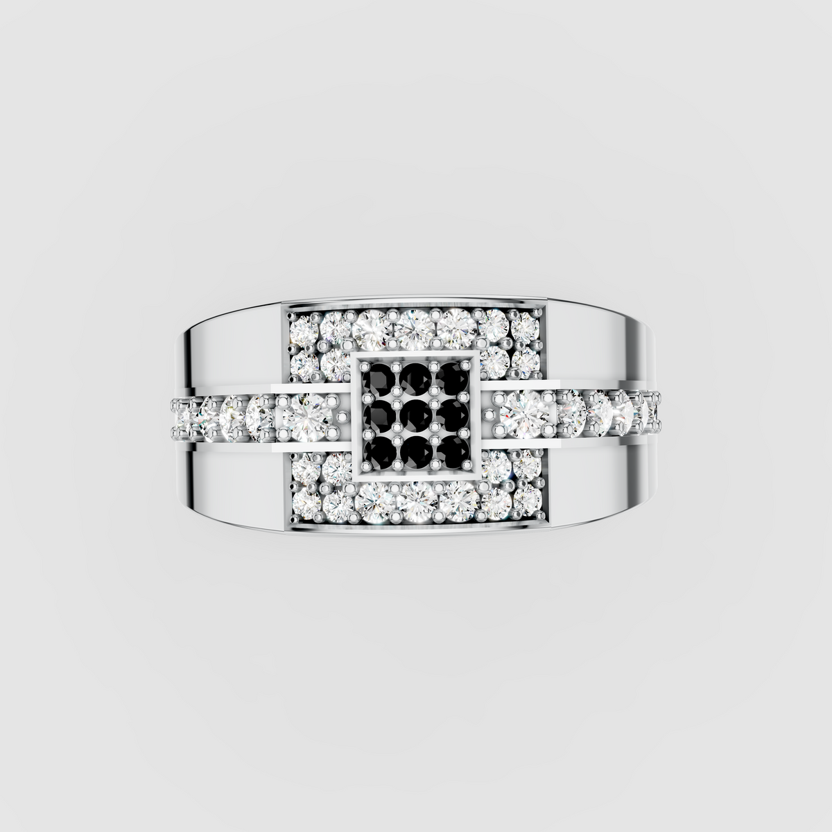 Emilia - 18K Gold Black Spinel & Moissanite Square Signet Ring