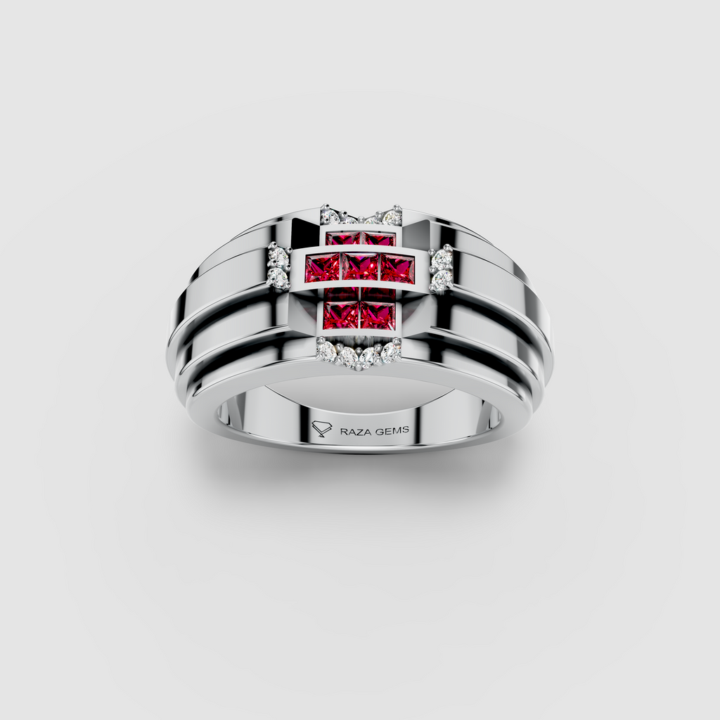 Billie - 18K Gold Red Garnet Cross & Sparkling Moissanite Ring