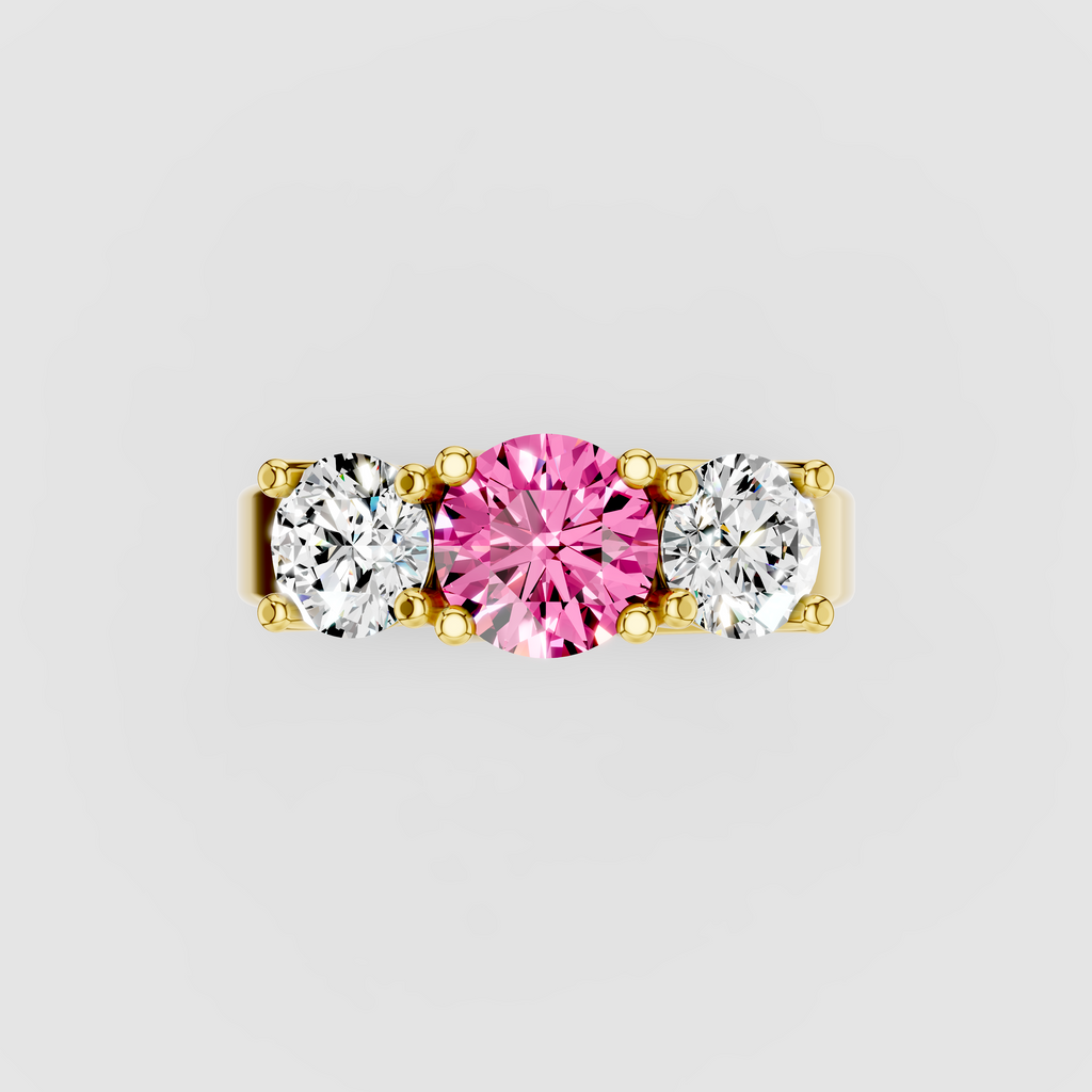 Florence - Solid 18K Gold Pink Sapphire with Brilliant Moissanite Side Stones