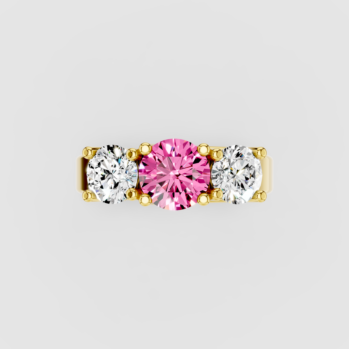 Florence - Solid 18K Gold Pink Sapphire with Brilliant Moissanite Side Stones