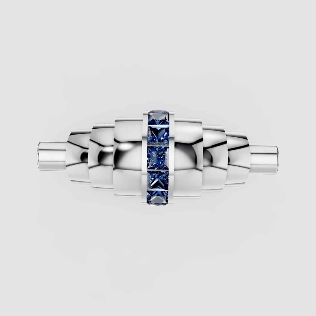 Catherine - Solid 18K Gold Fluted Band with Blue Sapphire Channel"