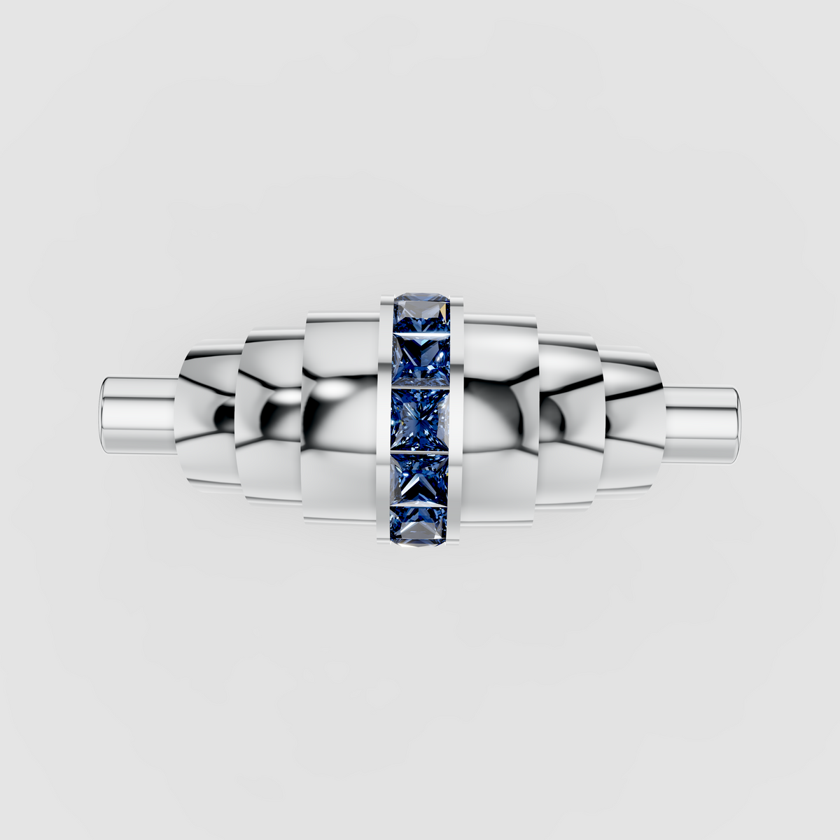 Catherine - Solid 18K Gold Fluted Band with Blue Sapphire Channel"