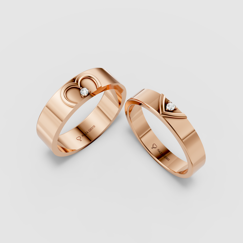Phoebe – Romantic Moissanite Heart Motif Couple Rings in 18KT Gold