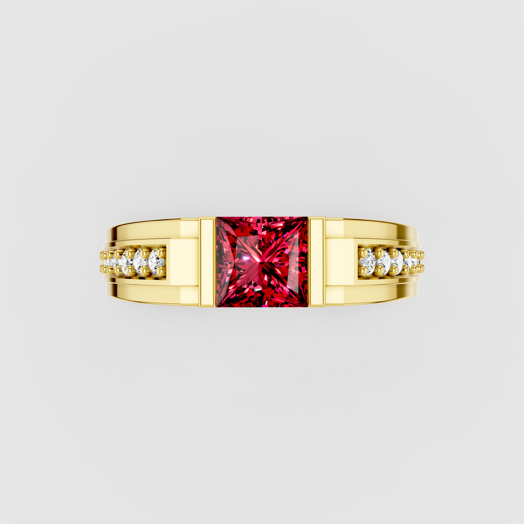 Jane - 18K Gold Princess-Cut Pink Spinel & Moissanite Bar Ring
