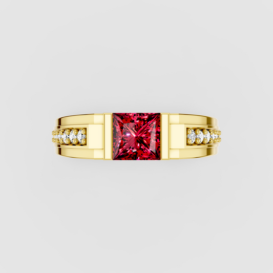 Jane - 18K Gold Princess-Cut Pink Spinel & Moissanite Bar Ring