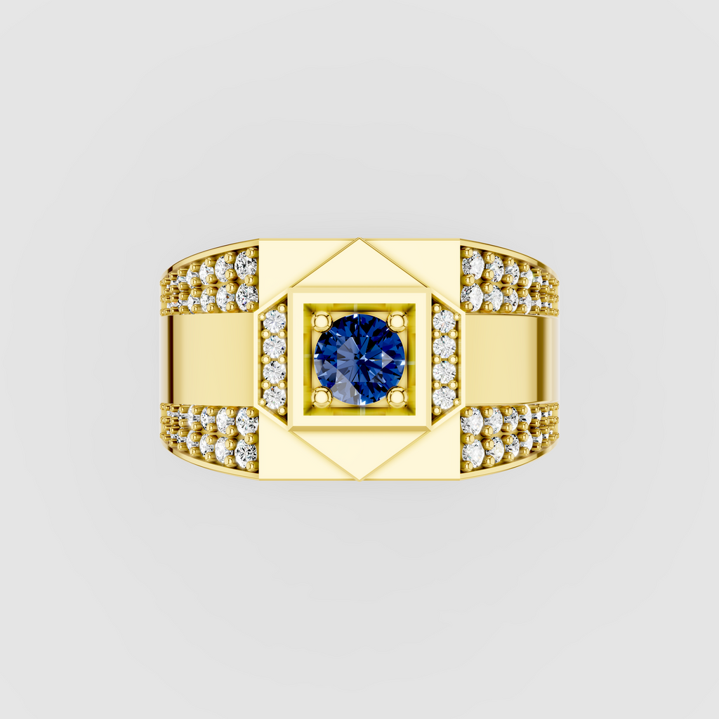 Hazel - Solid 18K Gold Blue Sapphire Square Focal & Pavé Moissanite Band