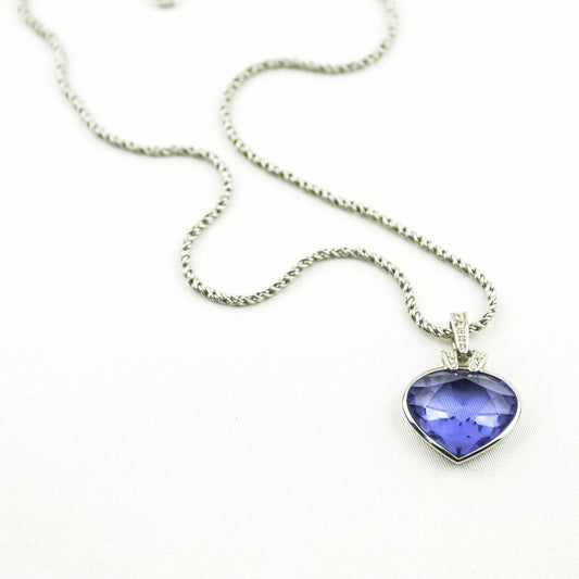 Blue Stone Pure Silver 925 Heart Shape Pendant (PEN0152)