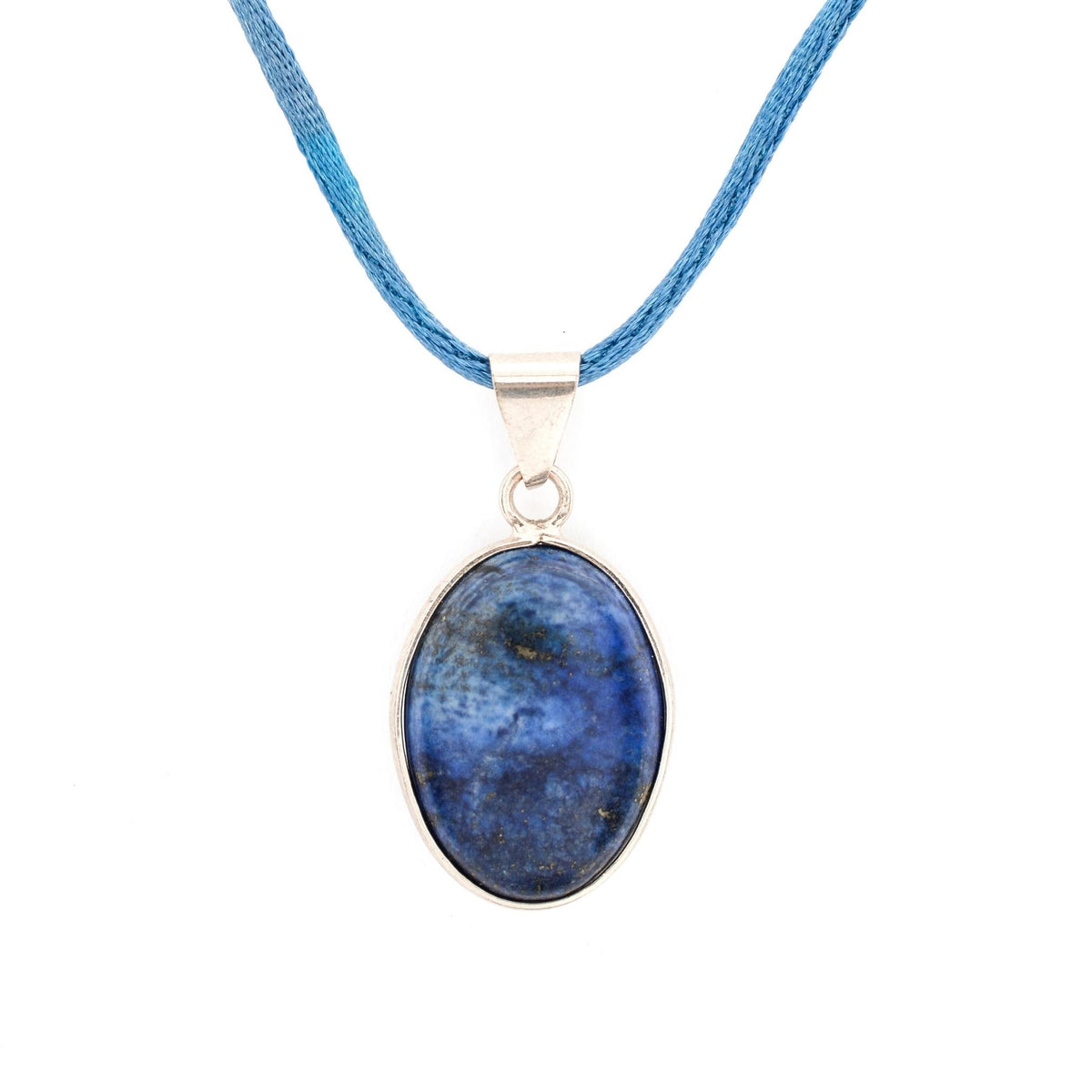 Blue Lapis Stone With White Gold Oval Shape Pendant (PEN0154)