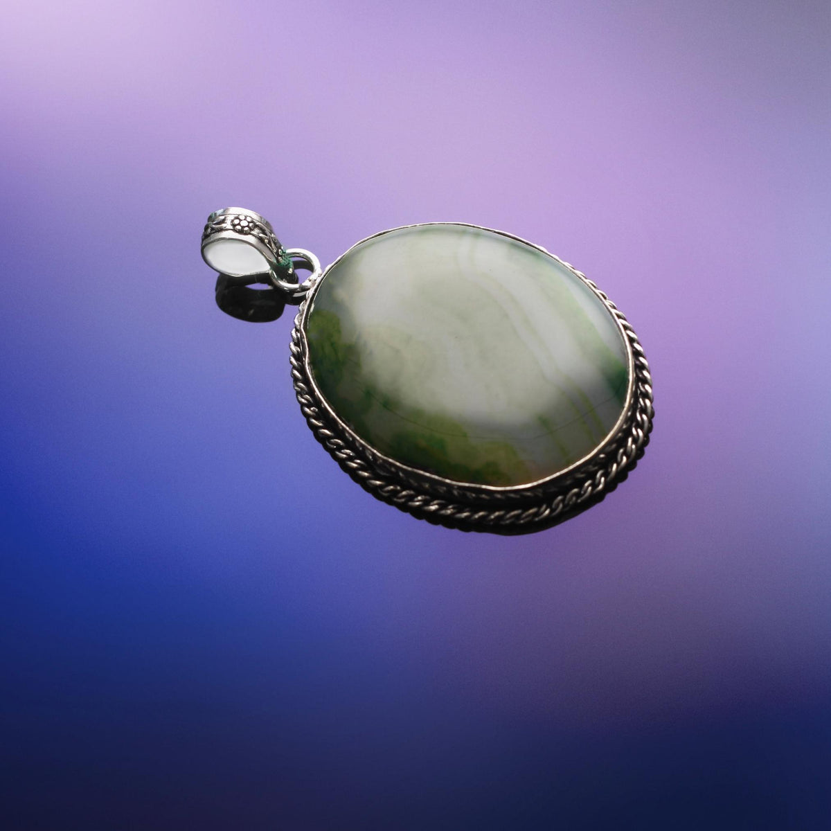 Sea Green Stone Pure Silver 925 Oval Shape Pendant (PEN0160)