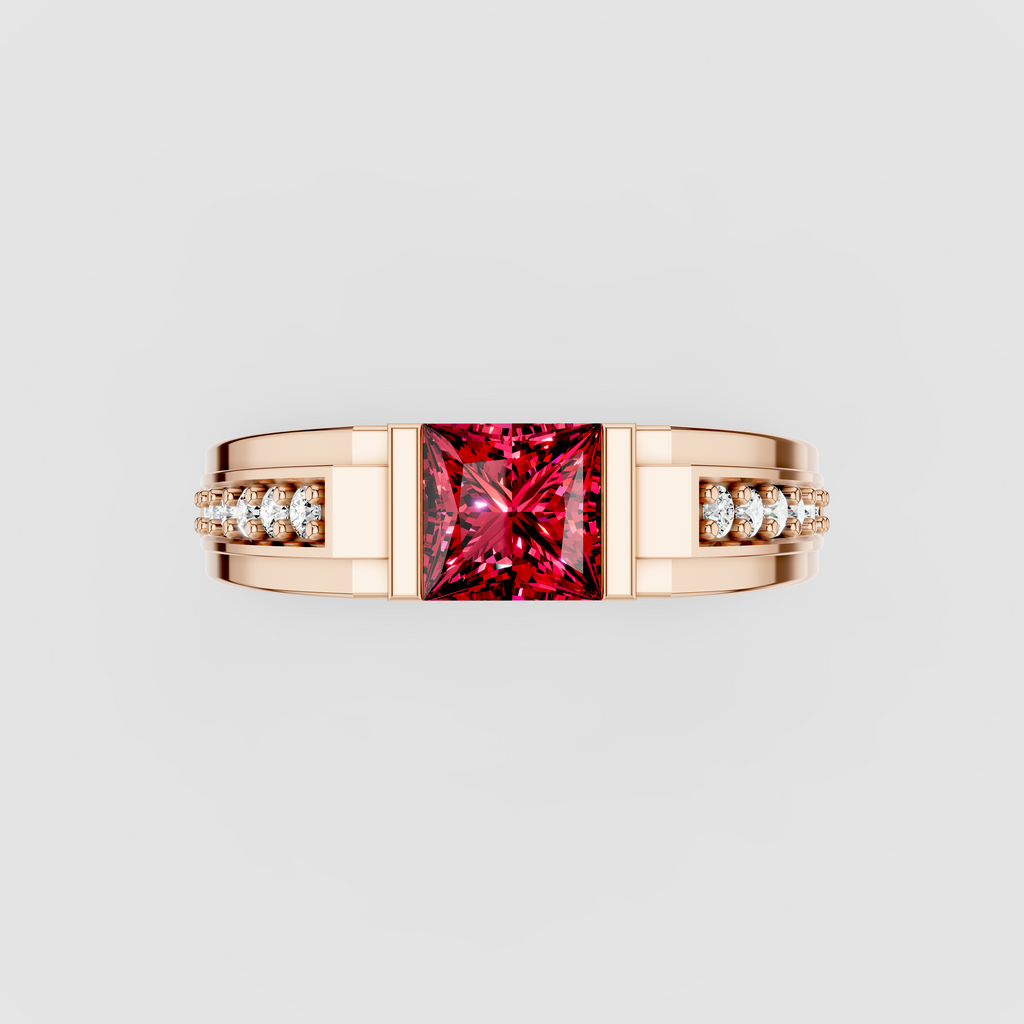 Jane - 18K Gold Princess-Cut Pink Spinel & Moissanite Bar Ring