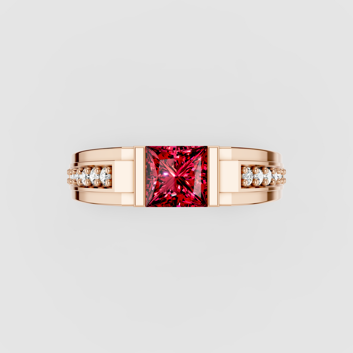 Jane - 18K Gold Princess-Cut Pink Spinel & Moissanite Bar Ring