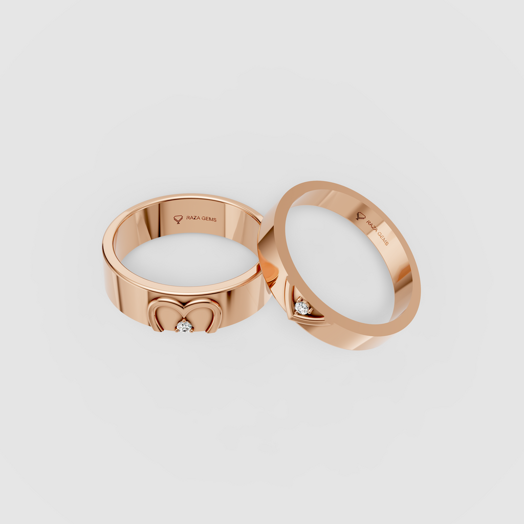 Phoebe – Romantic Moissanite Heart Motif Couple Rings in 18KT Gold