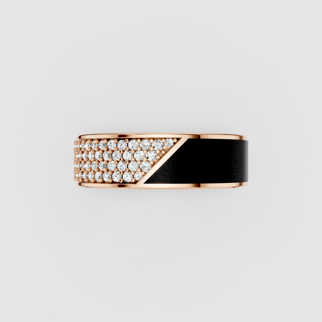 Charlotte - 18K Gold Black Enamel & Pavé Moissanite Band Ring