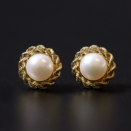 Fresh Water Pearl In 18K Yellow Gold Earrings for Girls Beautiful Hancrafted (EAR0300)