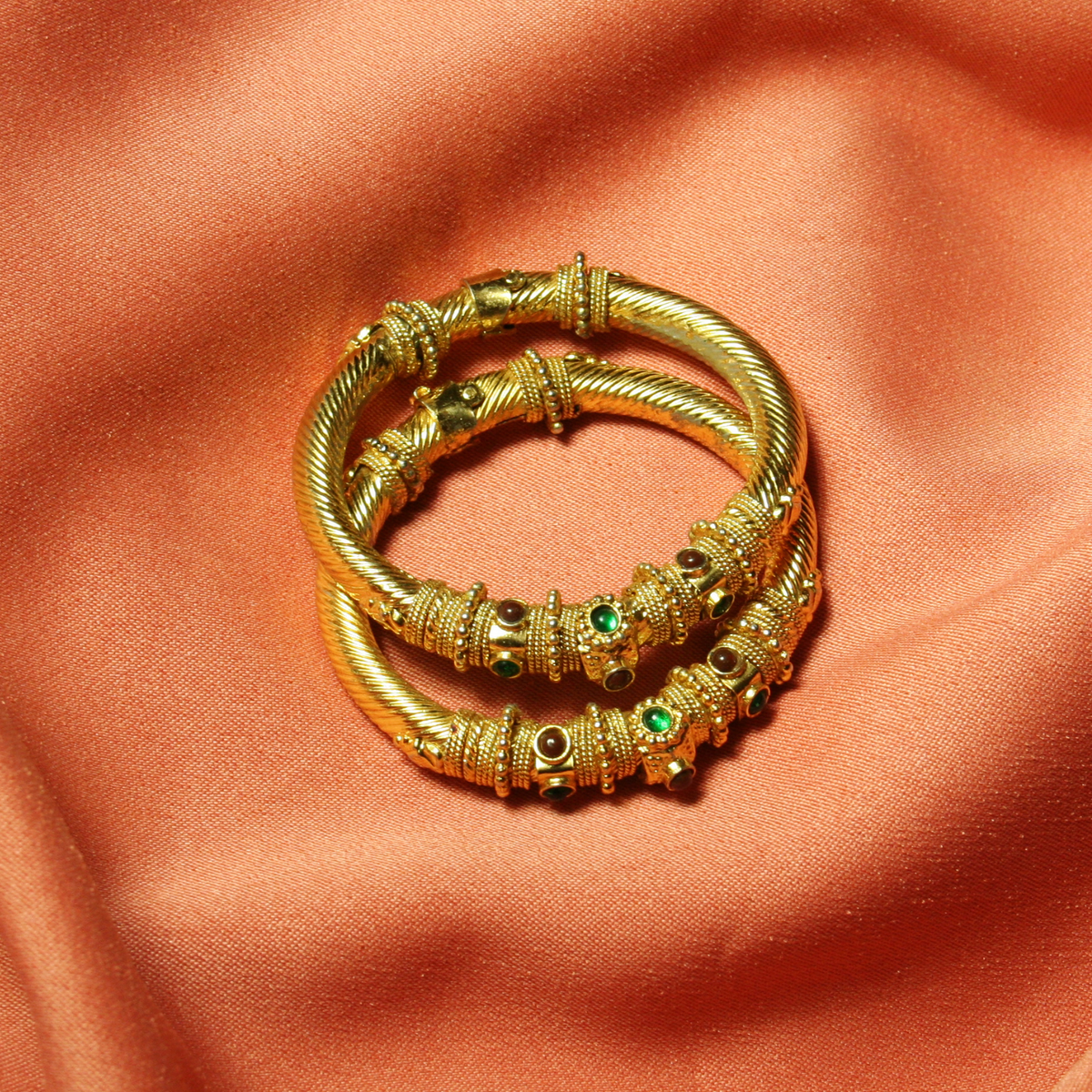 Multi Color Natural Gemstones with 18K Gold Set of Two Bangles for Women (BAN10009)