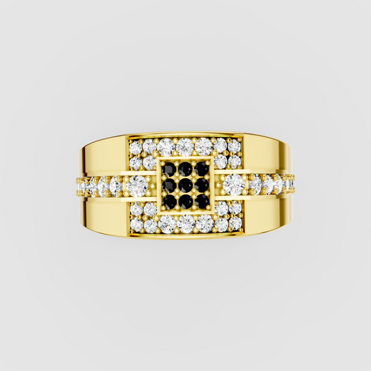 Emilia - 18K Gold Black Spinel & Moissanite Square Signet Ring