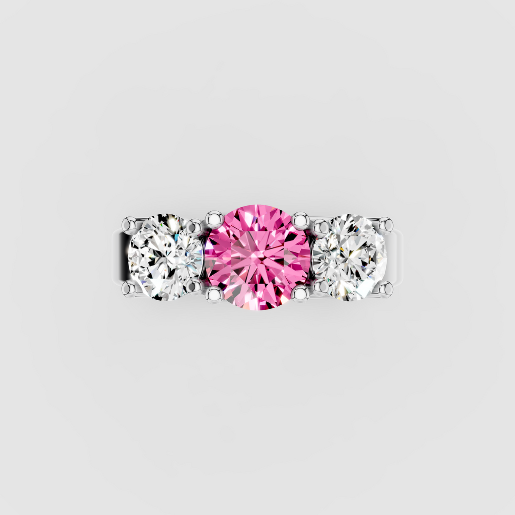 Florence - Solid 18K Gold Pink Sapphire with Brilliant Moissanite Side Stones