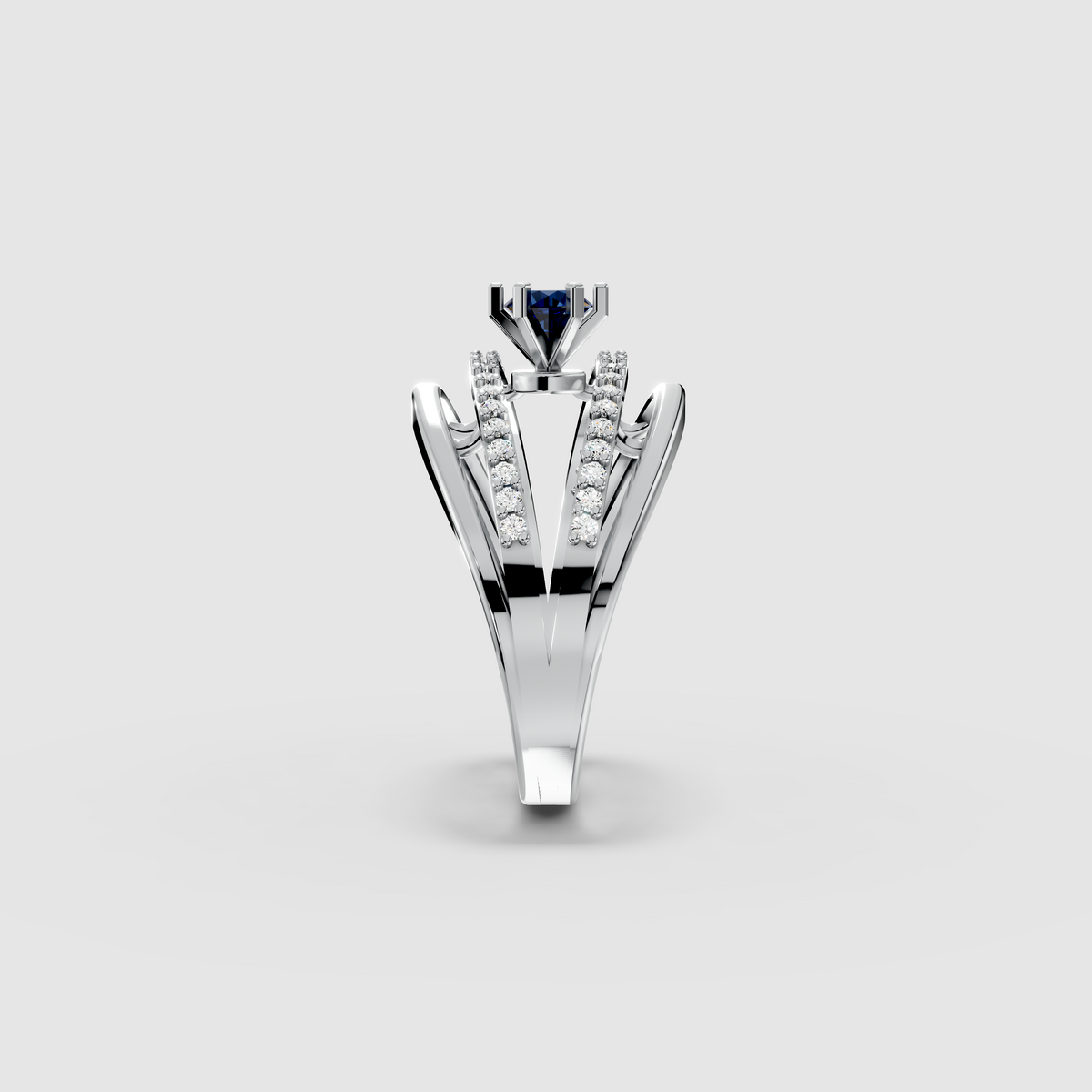 Evelyn – Round Blue Sapphire & Moissanite Double Pavé Band Ring in 18KT Gold