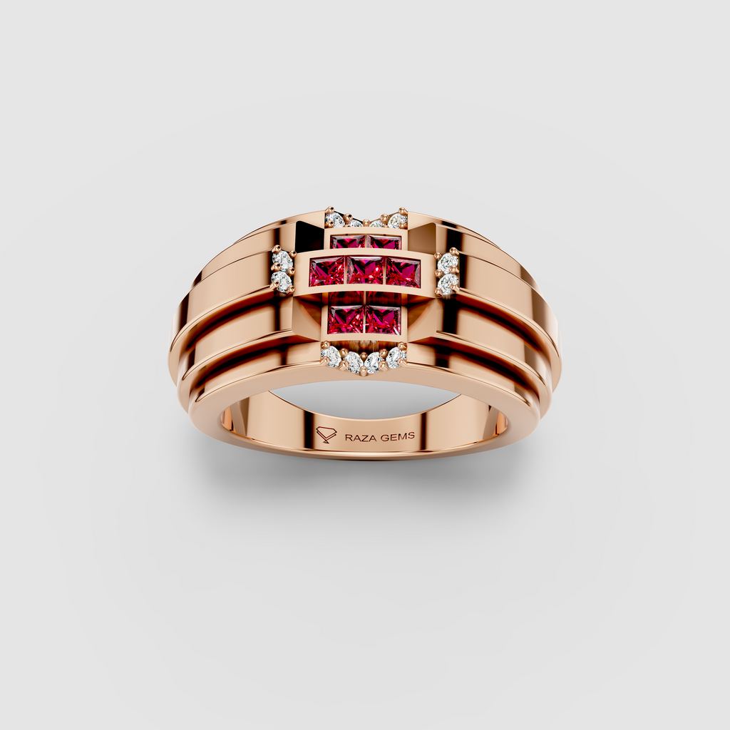 Billie - 18K Gold Red Garnet Cross & Sparkling Moissanite Ring