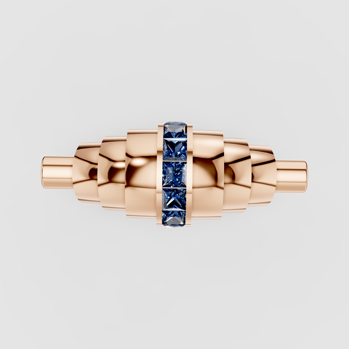 Catherine - Solid 18K Gold Fluted Band with Blue Sapphire Channel"