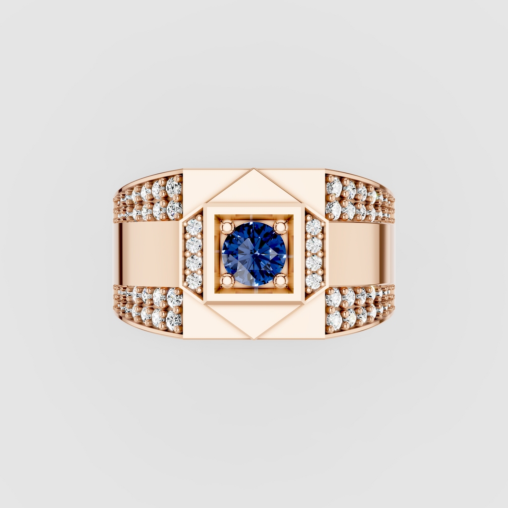 Hazel - Solid 18K Gold Blue Sapphire Square Focal & Pavé Moissanite Band