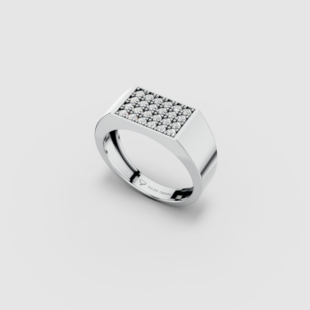 Mia - 18K Gold Pavé Moissanite Rectangular Signet Ring