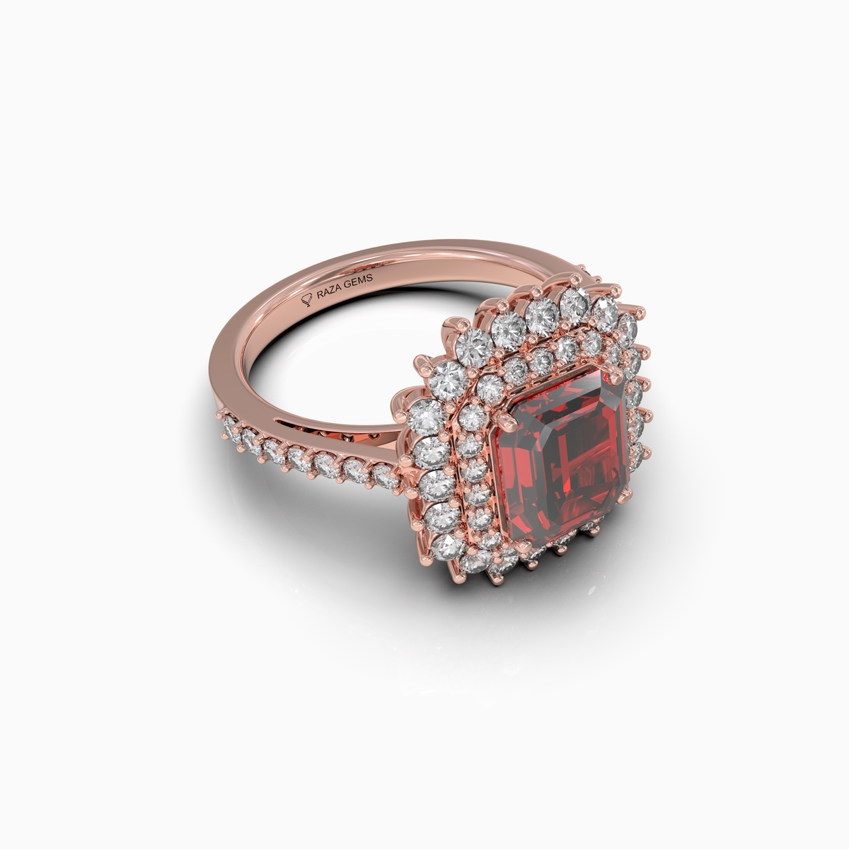 Cally - 18K Solid Gold Natural Ruby Double Halo Ring with Sparkling Moissanite Band | Yellow, White & Rose Gold