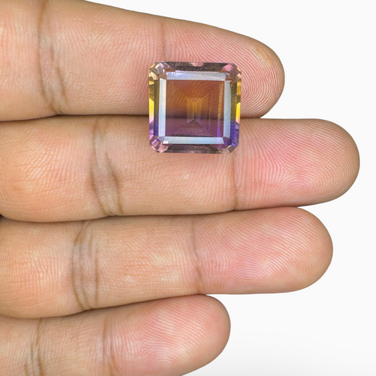 Brazilian Ametrine 14.12 Carats Emerald Cut Shape Size 15mm Bicolor