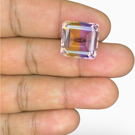 Natural Ametrine Bicolor 14.50 Carats Emerald Cut Shape Size 14.7X14.2mm