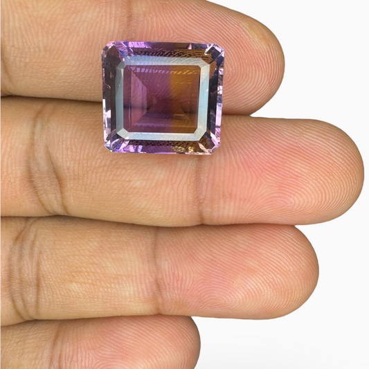 Ametrine Natural Stone Bicolor 15.78 Carats Emerald Cut Shape Size 16X15mm