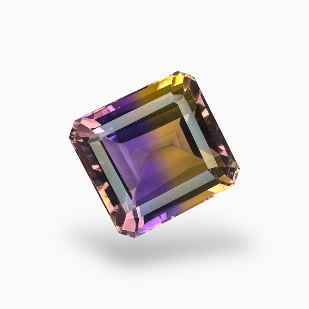 Natural Ametrine Loose Stone Bicolor 16.4 Carats Emerald Cut Shape Size 15.5X14.7mm