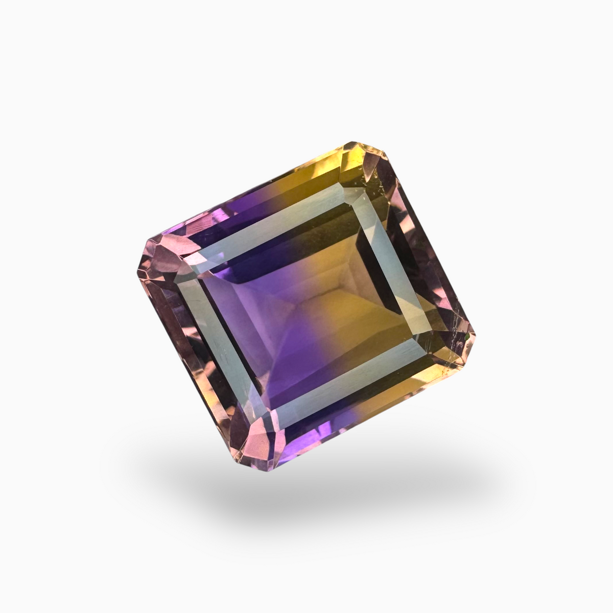 Natural Ametrine Loose Stone Bicolor 16.4 Carats Emerald Cut Shape Size 15.5X14.7mm