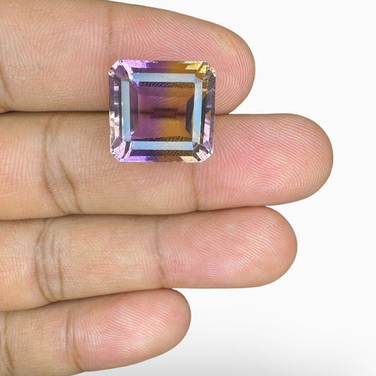 Natural Ametrine Loose Stone Bicolor 16.4 Carats Emerald Cut Shape Size 15.5X14.7mm