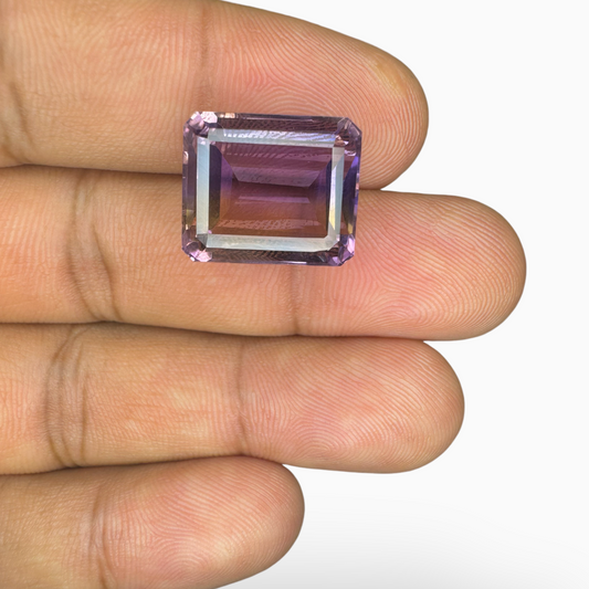 Ametrine Loose Stone Natural Bicolor 16.0 Carats Emerald Cut Shape Size 16.8X14.3mm